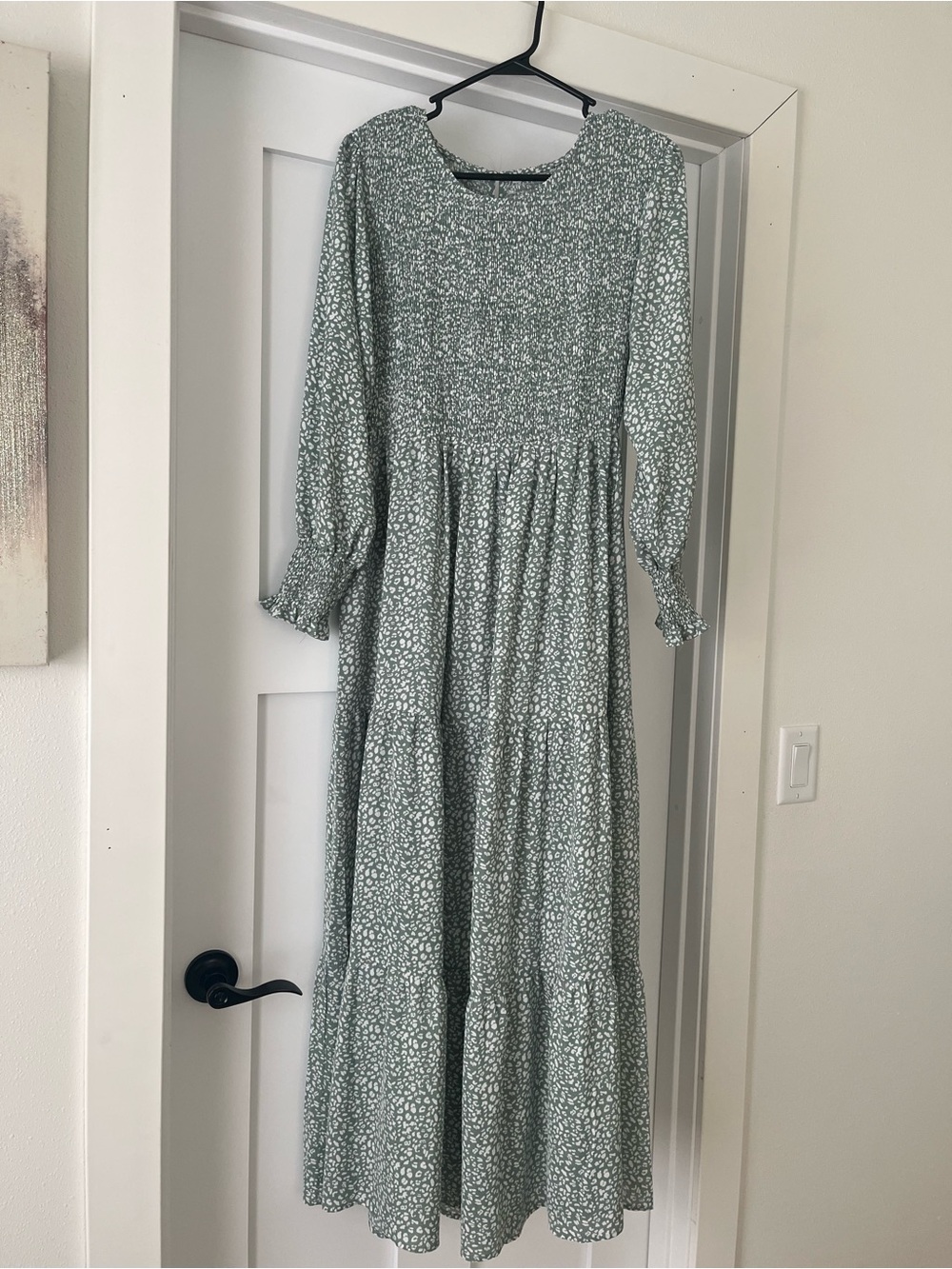 Smocked Waist Long Sleeve Maxi Dress - Sage Floral